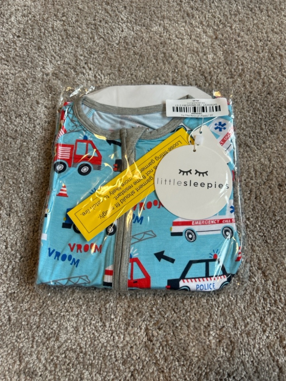 Little Sleepies Zippy 3T Bamboo Pajamas Emergency Vehicles NWT